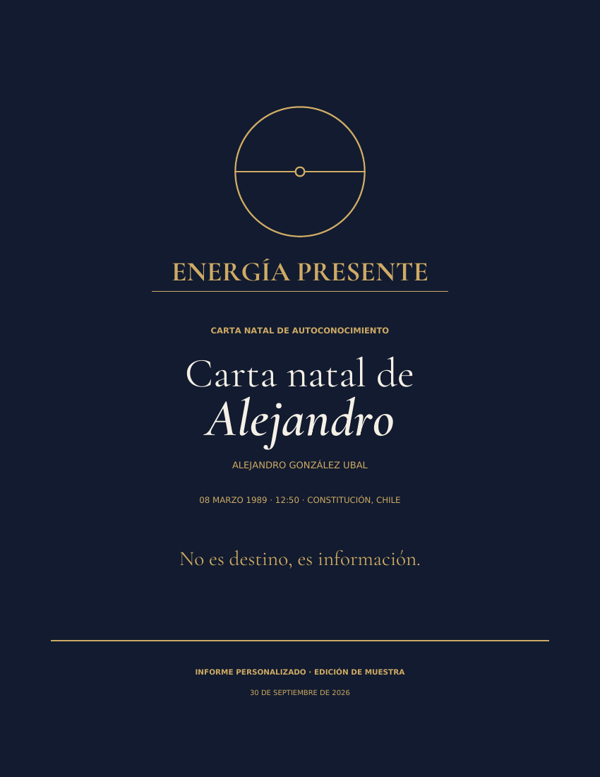 Portada del informe completo de carta natal de Alejandro, Energía Presente