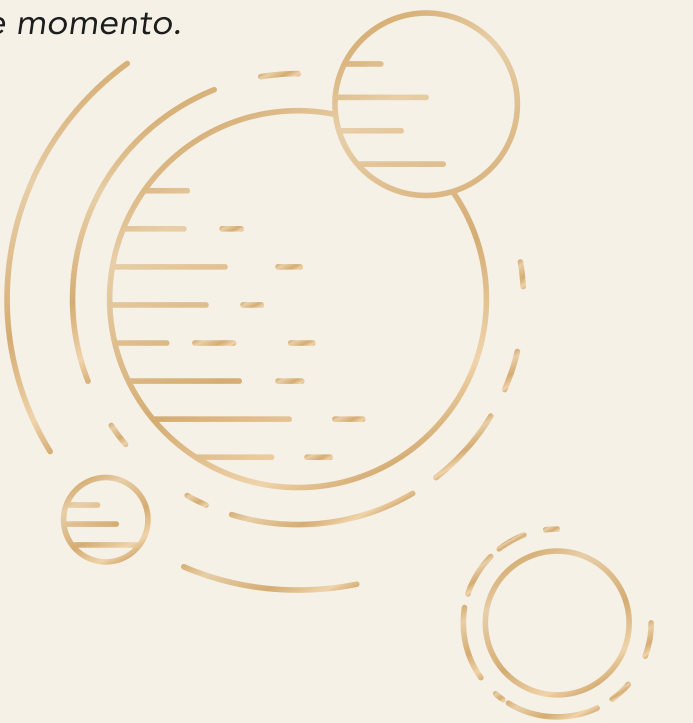 Ilustración dorada de órbitas del brochure