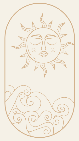 Sol de trazos dorados sobre ondas, ilustración original de Energía Presente